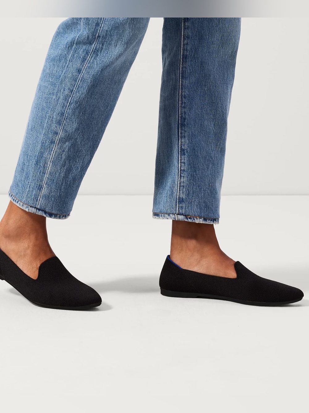 Rothy's Black Slip-On Loafers with Blue Trim